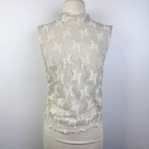 Free People Intimately Sheer Lace Mesh Mock Neck Tank Size M